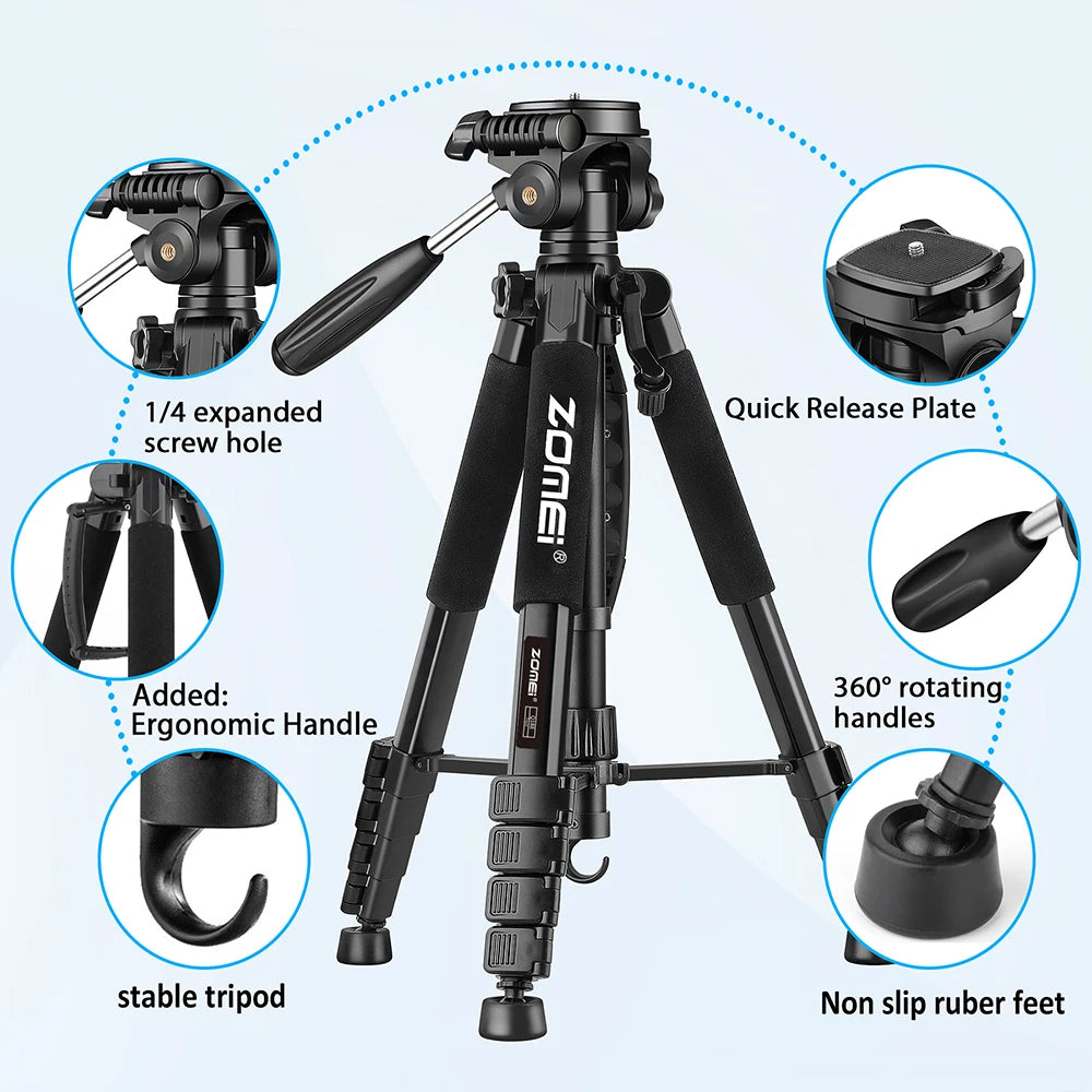 Zomei Q188 188cm Professional photography accessories video camera DSLR tripod for phone with phone holder