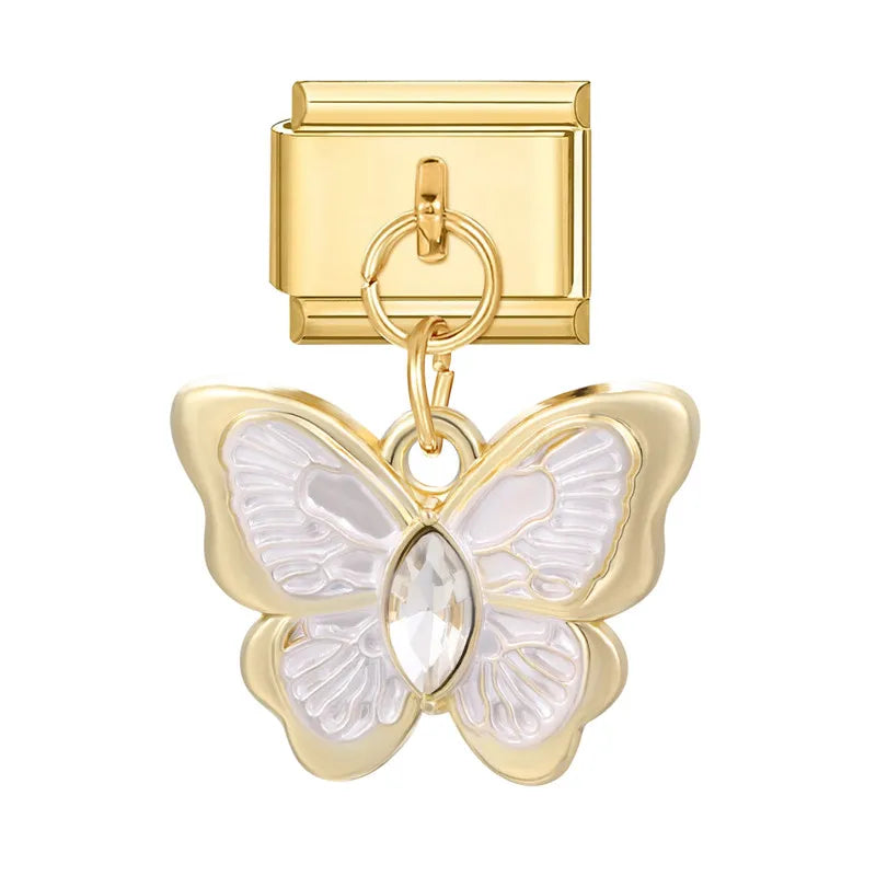 Y2K Elegant Flowers Leaves Gold Color Pendant Italian Charm Links Fit 9mm Stainless Steel Bracelet Women DIY Making Gifts