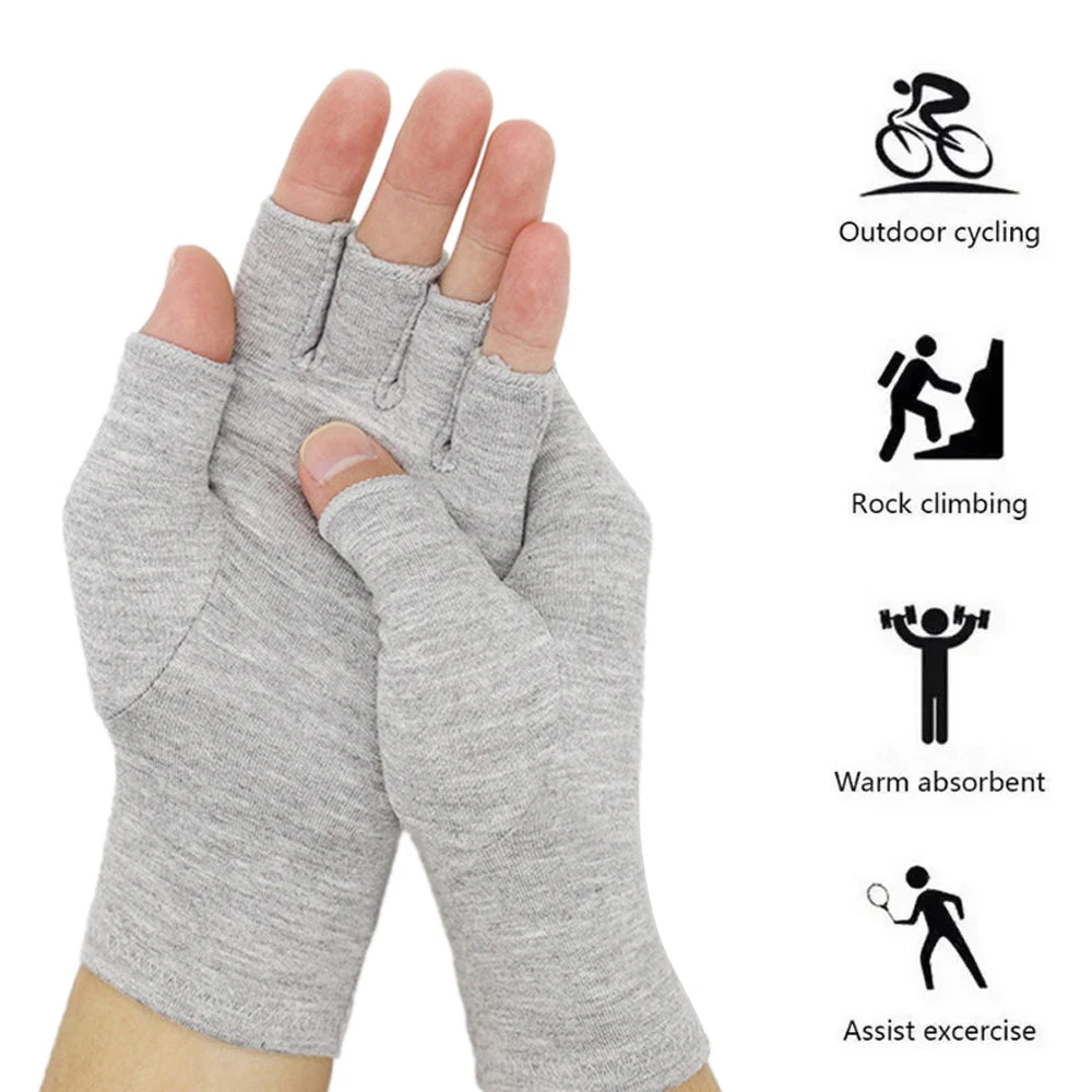 1Pair Premium Bamboo Gloves, Compres Bamboo Arthritis Gloves,Compres Gloves for Women Men,Fingerless Design, Breathable Fabric