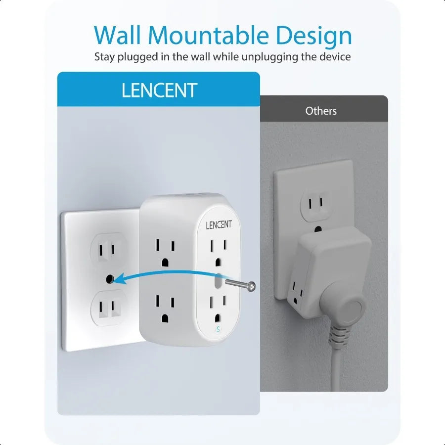 2 Prong Power Strip 3 to 2 Prong Grounding Adapter 6 Outlet PD20W 2 USB A Port 1728J Surge Protector 3Sided Wide Spaced Extende