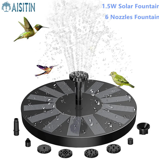 1.5W Solar Bird Bath Fountains, 2022 New Upgrade with 6 Nozzles Solar Fountain, Suitable for Garden, Bird Bath