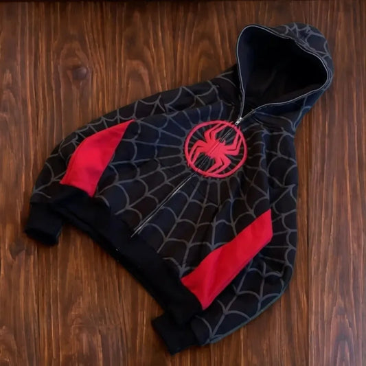 Y2K American Spider Pattern Embroidery Zip Up Hoodie Men Women Gothic Harajuku Jacket Fashion Hoodie Sweatshirt Casual Clothes