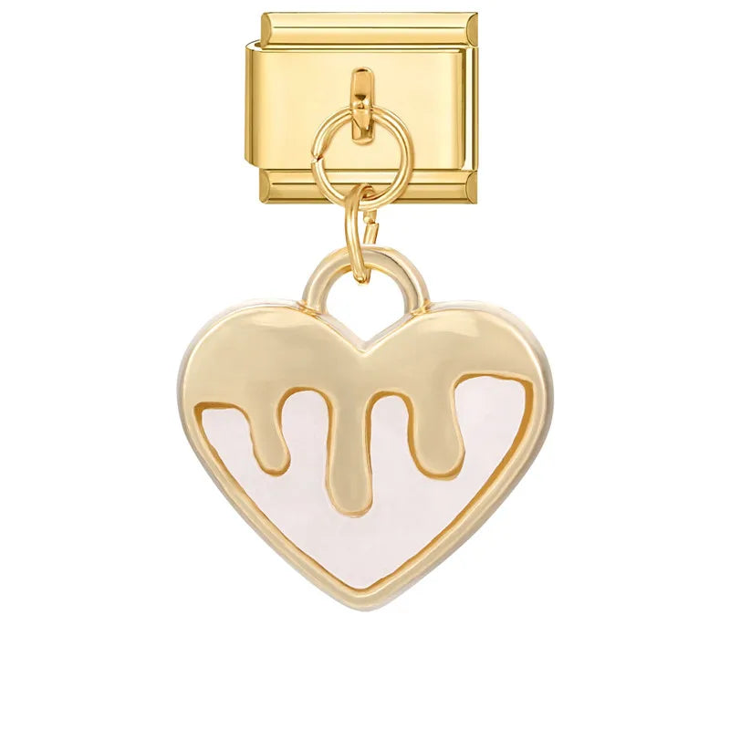 Y2K Elegant Flowers Leaves Gold Color Pendant Italian Charm Links Fit 9mm Stainless Steel Bracelet Women DIY Making Gifts