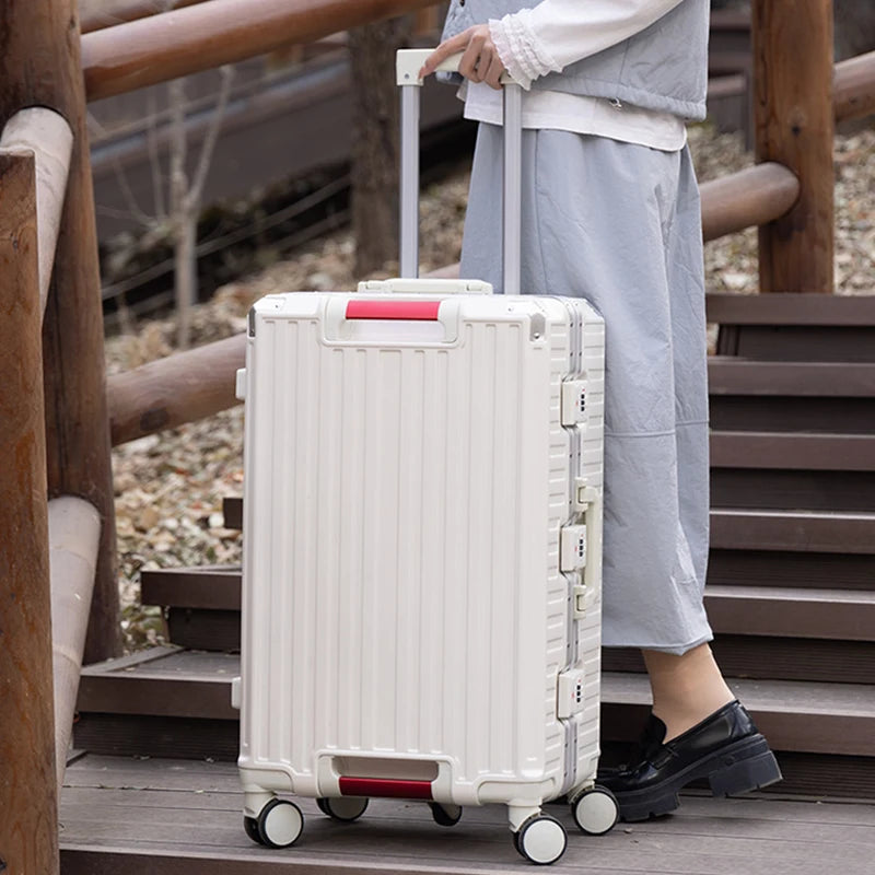 30 Inch Five-Wheel Aluminum Frame Multifunctional Cabin Suitcase with Password Trolley USB Cup Holder - Travel Luggage for Unisex