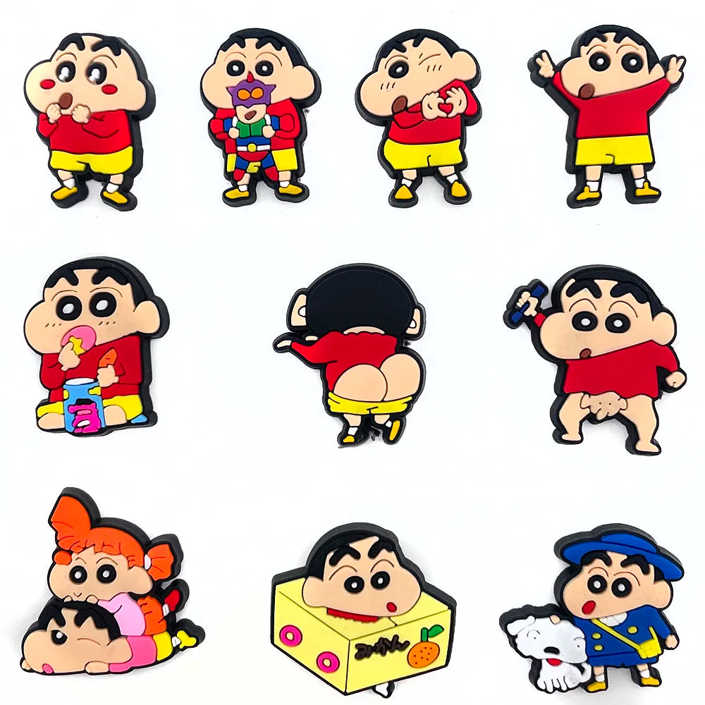 10Pcs Crayon Shin-chan Sneaker Buckle Accessories Sandals Buckle Decorations Anime Cartoon Buckle for Party Xmas Gifts