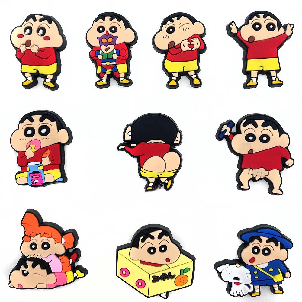 10Pcs Anime Crayon Shin-chan Hole Slipper Buckles Accessories Kawaii Sneakers Accessories Decration Sandals Buckle Gifts