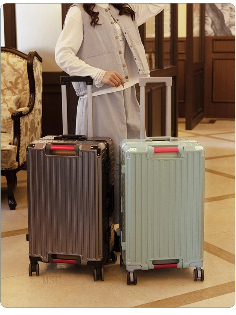 30 Inch Five-Wheel Aluminum Frame Multifunctional Cabin Suitcase with Password Trolley USB Cup Holder - Travel Luggage for Unisex