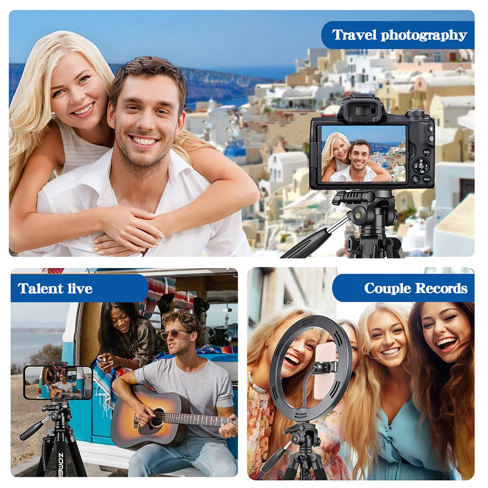 Zomei Q188 188cm Professional photography accessories video camera DSLR tripod for phone with phone holder