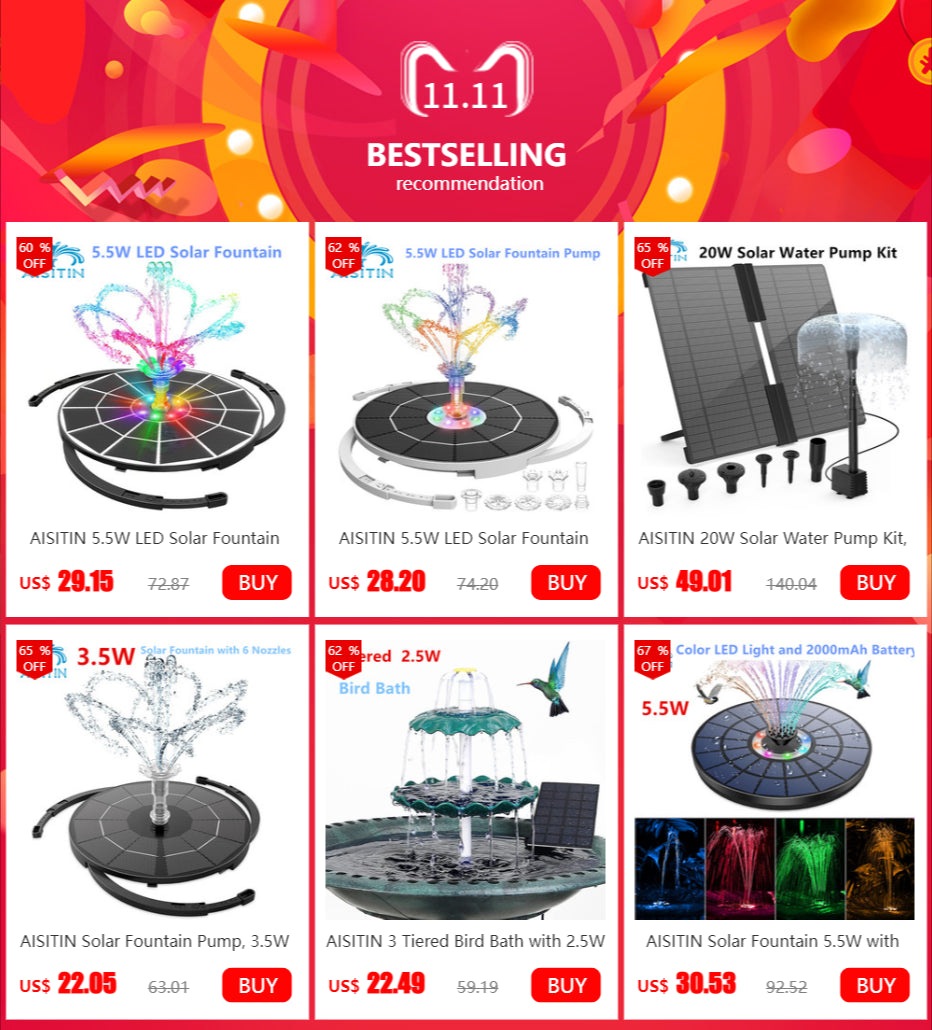 1.5W Solar Bird Bath Fountains, 2022 New Upgrade with 6 Nozzles Solar Fountain, Suitable for Garden, Bird Bath
