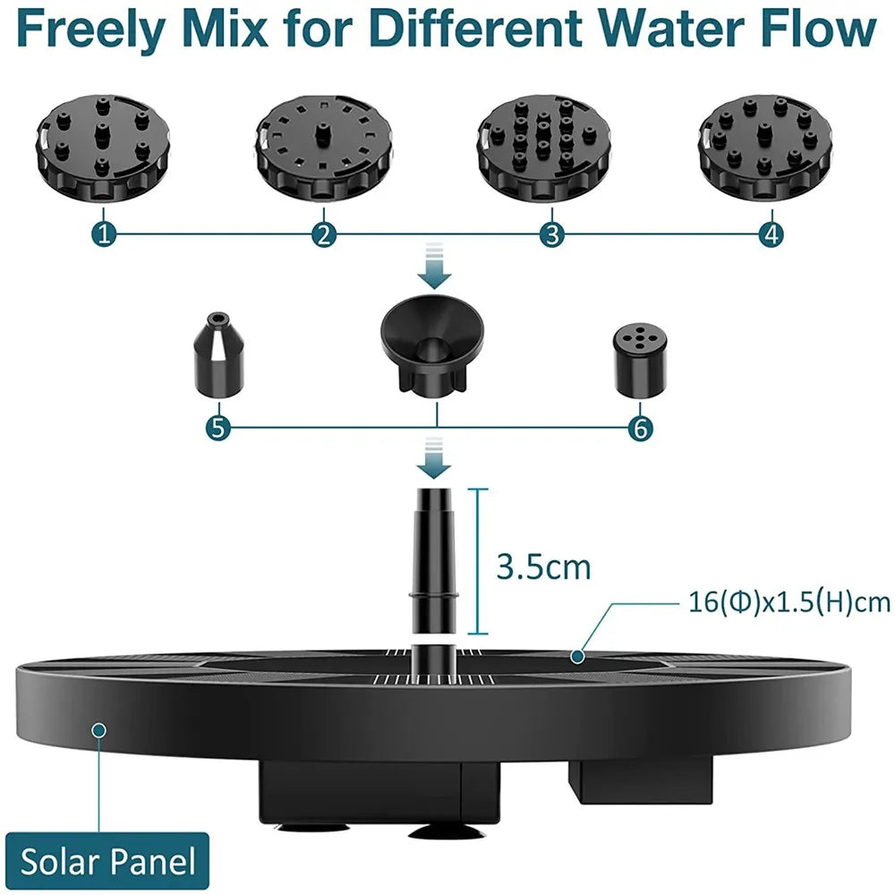 13cm Floating Solar Panel Solar Fountain Pump Bird Baths Garden Outdoor Water Pool Pond Decor