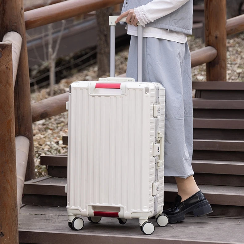 Five-wheel Aluminum Frame Suitcase 30 inch Multifunctional Cabin Password Trolley Case Luggage with USB Cup Holder Suitcases