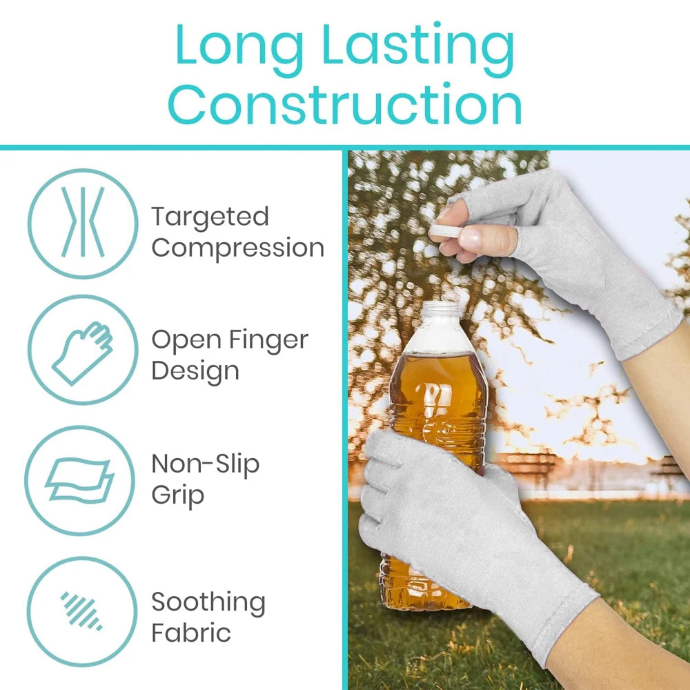 1Pair Premium Bamboo Gloves, Compres Bamboo Arthritis Gloves,Compres Gloves for Women Men,Fingerless Design, Breathable Fabric