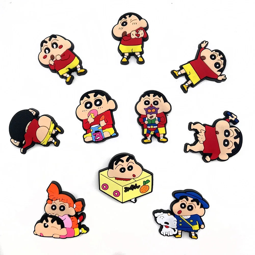 10Pcs Crayon Shin-chan Sneaker Buckle Accessories Sandals Buckle Decorations Anime Cartoon Buckle for Party Xmas Gifts