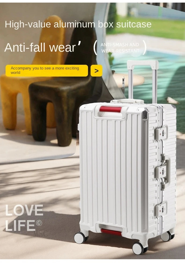 Five-wheel Aluminum Frame Suitcase 30 inch Multifunctional Cabin Password Trolley Case Luggage with USB Cup Holder Suitcases