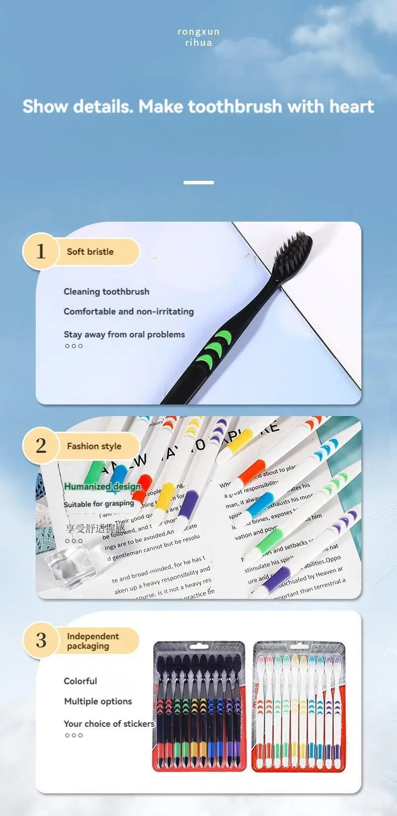 10pcs Double Ultra Soft Toothbrush, Bamboo Charcoal NanoToothbrushes, Dental Personal Teeth Brush Support Adult Toothbrush