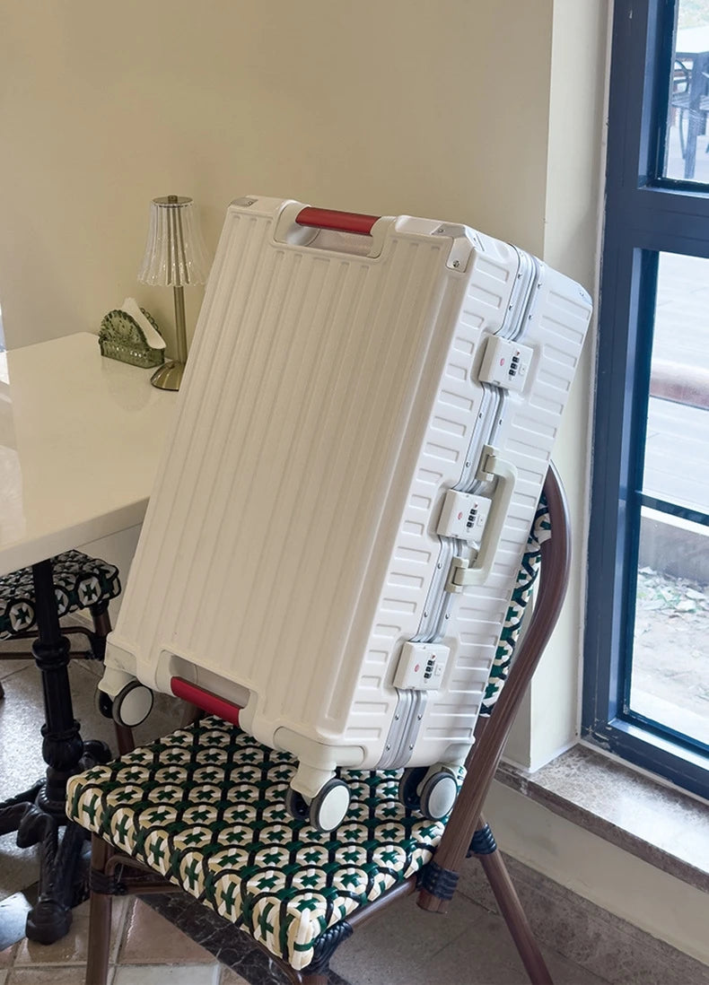 Five-wheel Aluminum Frame Suitcase 30 inch Multifunctional Cabin Password Trolley Case Luggage with USB Cup Holder Suitcases