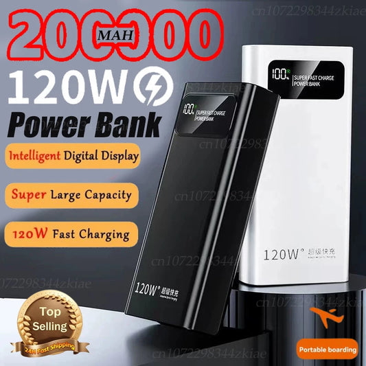 200000mAh Power Bank 120W Super Fast Charging Ultralarge Capacity With LED Digital Display Portable External Battery For Phones