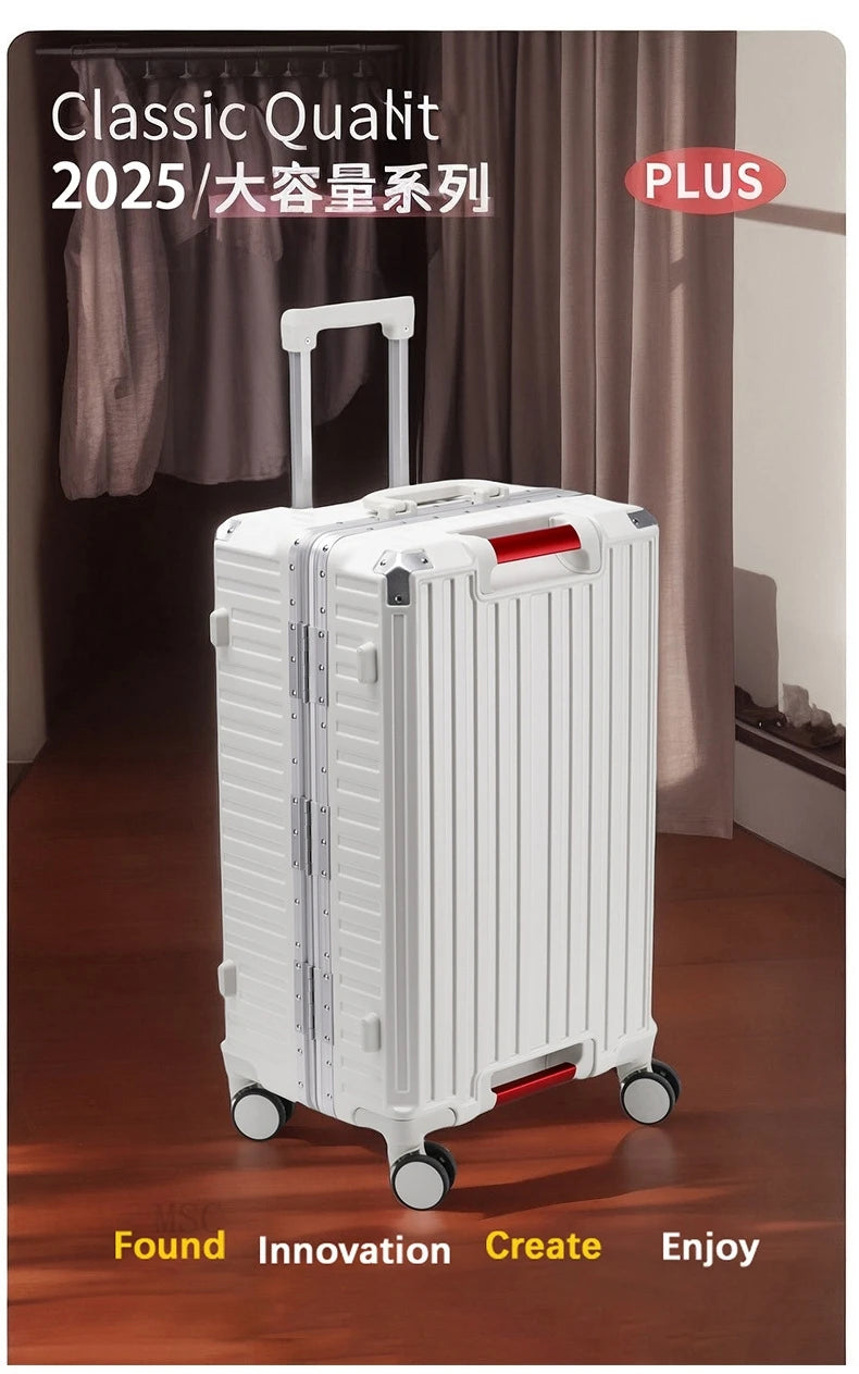Five-wheel Aluminum Frame Suitcase 30 inch Multifunctional Cabin Password Trolley Case Luggage with USB Cup Holder Suitcases