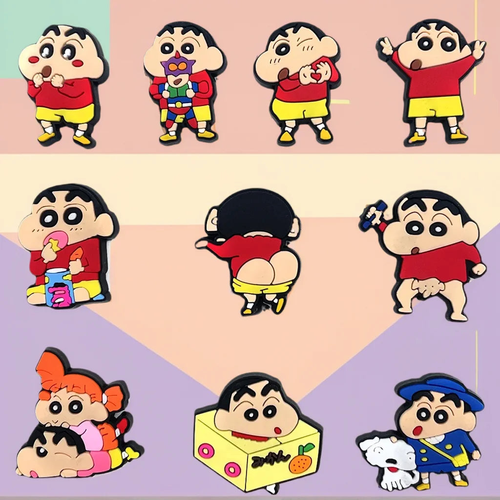 10Pcs Crayon Shin-chan Sneaker Buckle Accessories Sandals Buckle Decorations Anime Cartoon Buckle for Party Xmas Gifts