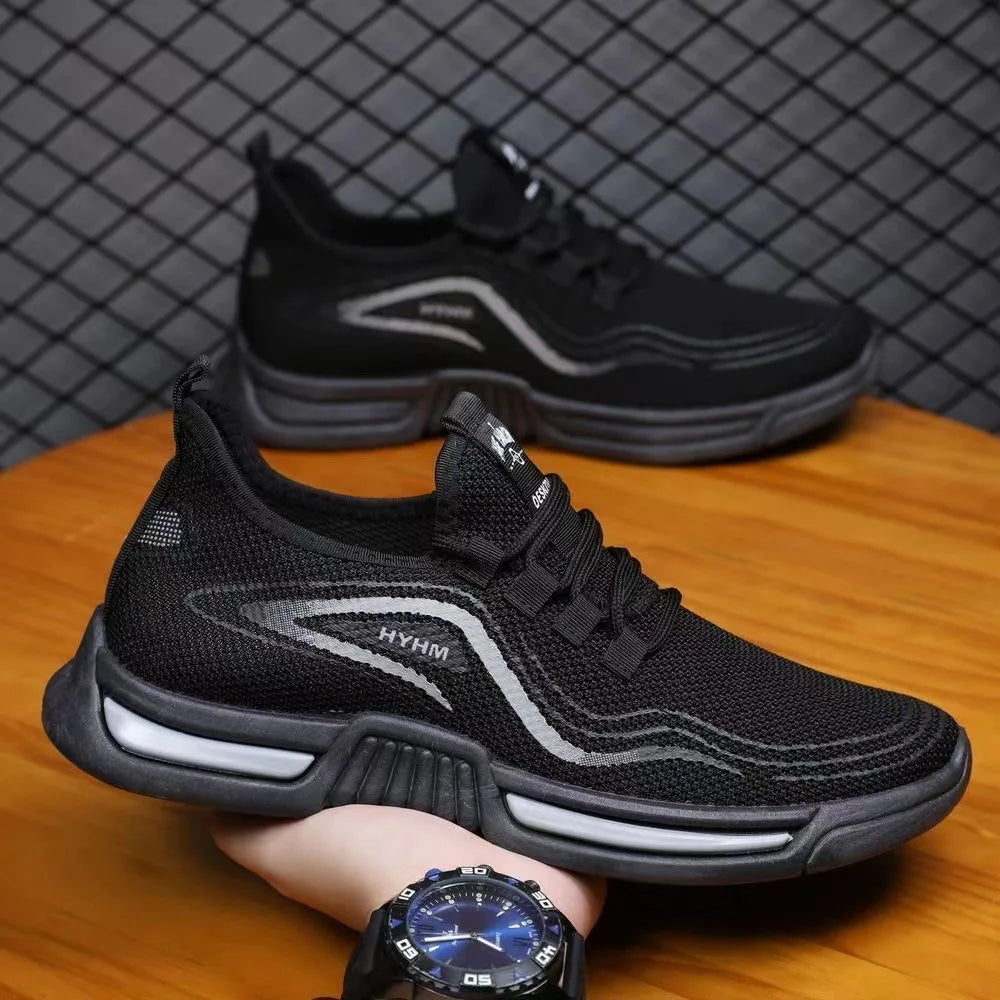 2025 new men's shoes, sports and trendy shoes, anti slip and casual running, fly woven breathable and comfortable white shoes