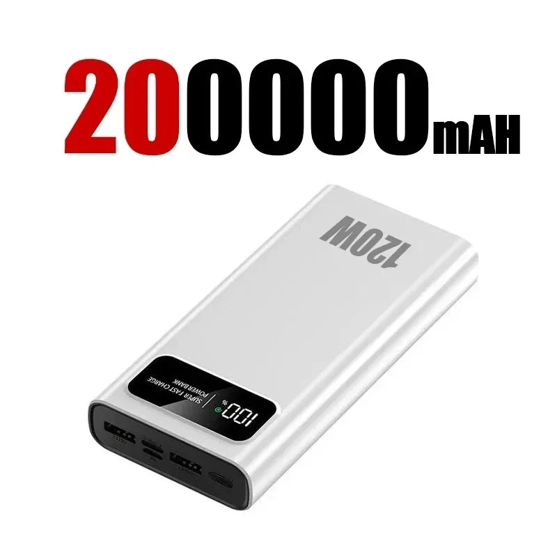 200000mAh Power Bank 120W Super Fast Charging Ultralarge Capacity With LED Digital Display Portable External Battery For Phones
