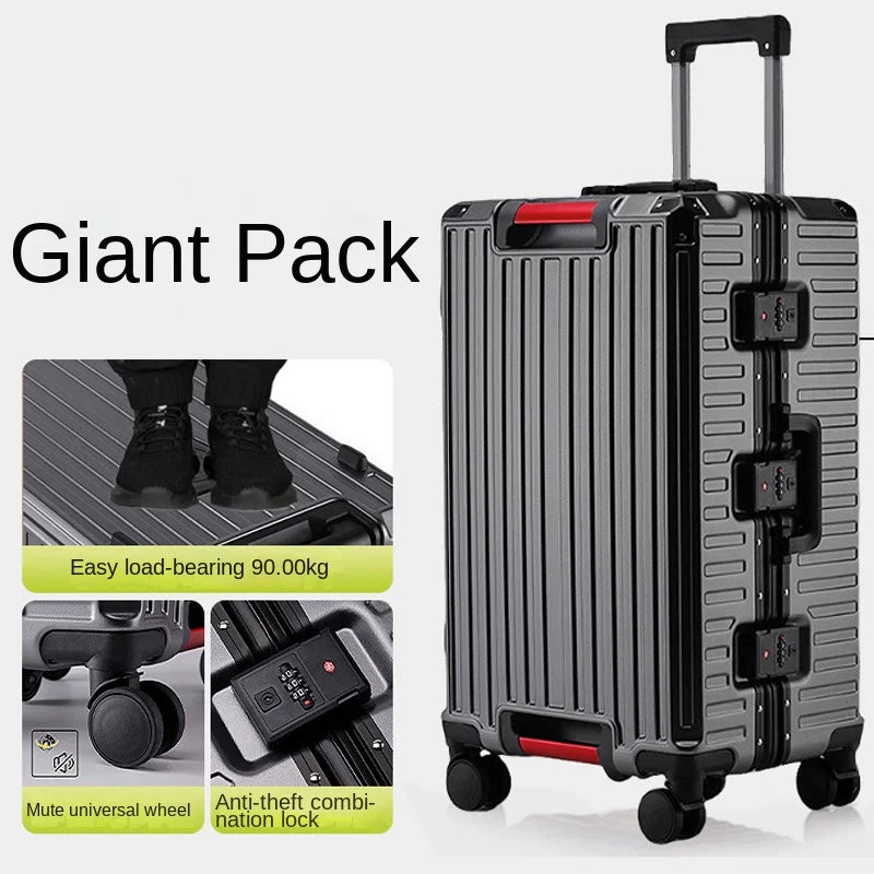 30 Inch Five-Wheel Aluminum Frame Multifunctional Cabin Suitcase with Password Trolley USB Cup Holder - Travel Luggage for Unisex
