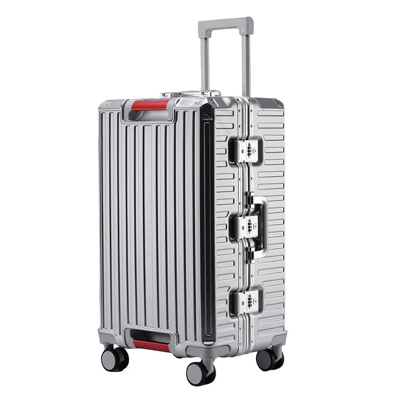 30 Inch Five-Wheel Aluminum Frame Multifunctional Cabin Suitcase with Password Trolley USB Cup Holder - Travel Luggage for Unisex