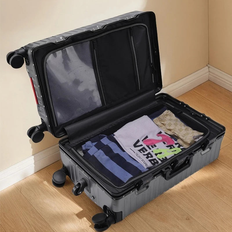30 Inch Five-Wheel Aluminum Frame Multifunctional Cabin Suitcase with Password Trolley USB Cup Holder - Travel Luggage for Unisex