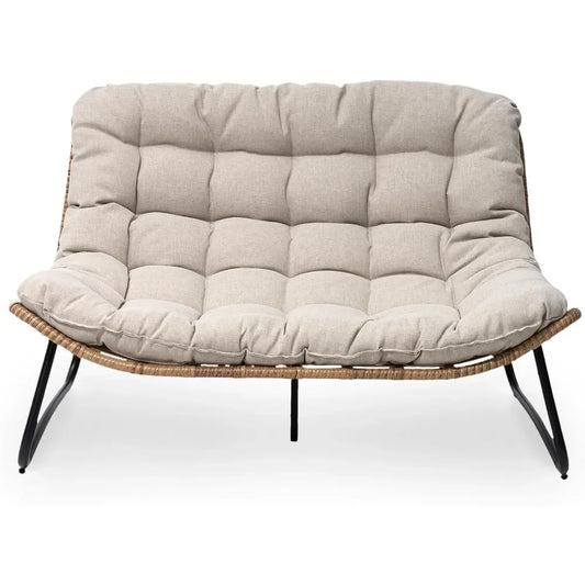 2-Seater Outdoor Loveseat – Boho Rattan Patio Couch with Soft Cushions, All-Weather Furniture for Balcony & Poolside