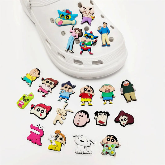10/21Pcs Kawaii Anime Crayon Shin-Chan Cartoon Cosplay Sandals Buckles Accessories Slippers Decoration Buckles Girls Gifts
