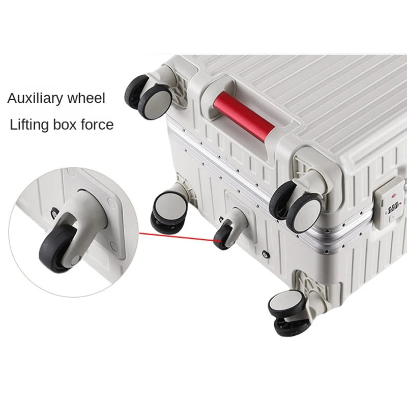 30 Inch Five-Wheel Aluminum Frame Multifunctional Cabin Suitcase with Password Trolley USB Cup Holder - Travel Luggage for Unisex
