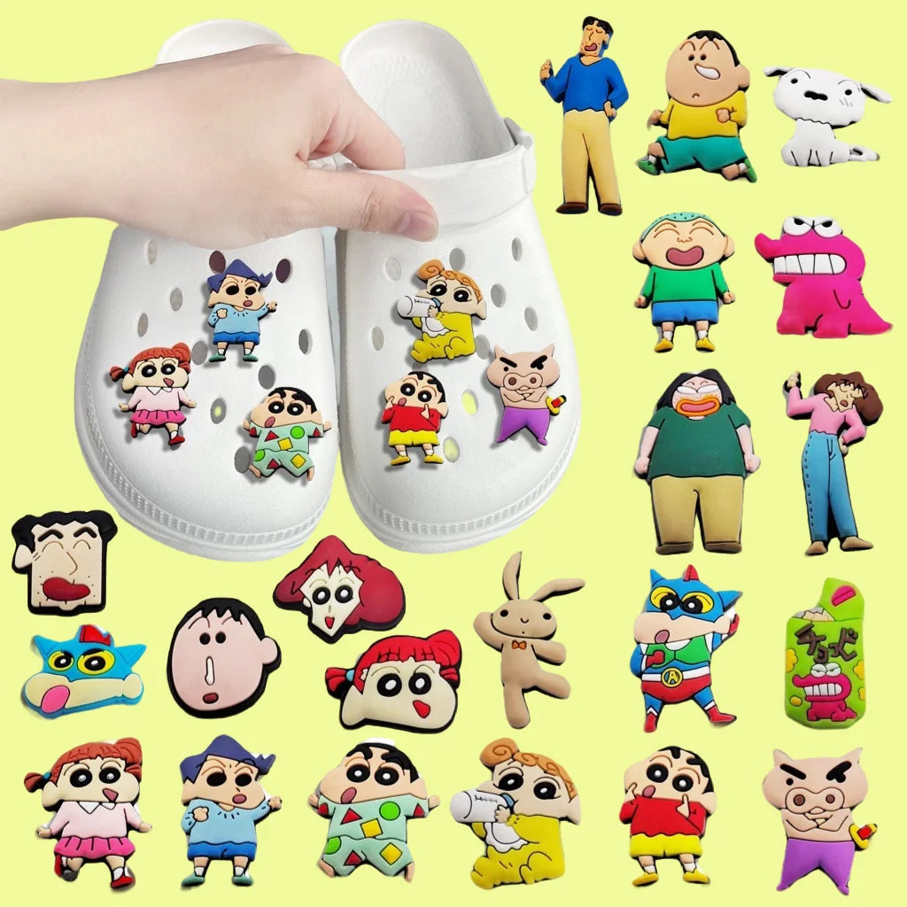 10Pcs Crayon Shin-chan Sneaker Buckle Accessories Sandals Buckle Decorations Anime Cartoon Buckle for Party Xmas Gifts