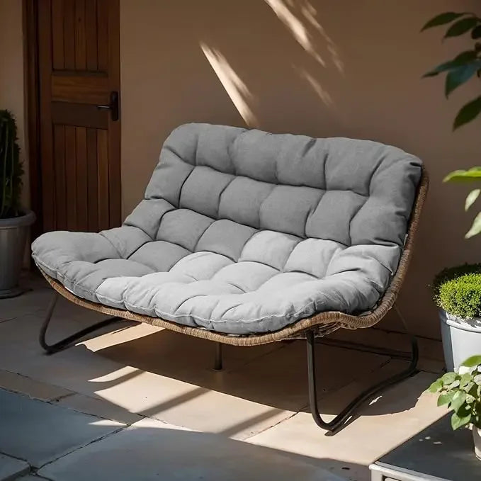 2-Seater Outdoor Loveseat – Boho Rattan Patio Couch with Soft Cushions, All-Weather Furniture for Balcony & Poolside