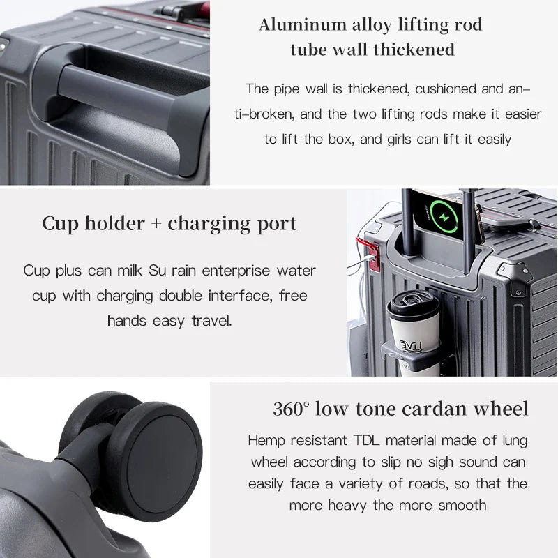 Unisex Carry-On Luggage 20-26 Inch PC Aluminum Frame Trolley Case Travel Suitcase with Wide Handle Spinner Wheels for Men And Women