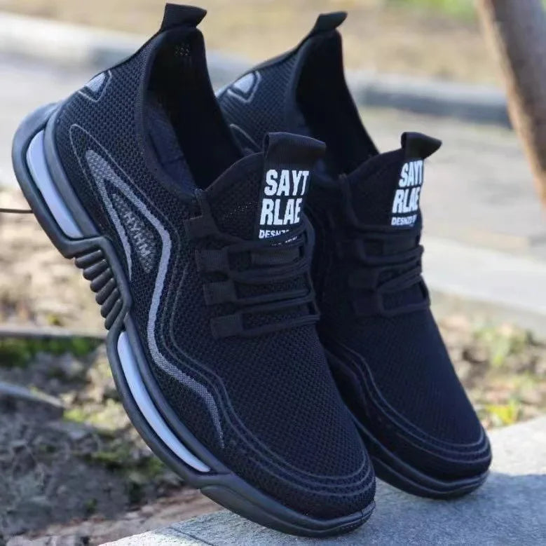 2025 new men's shoes, sports and trendy shoes, anti slip and casual running, fly woven breathable and comfortable white shoes