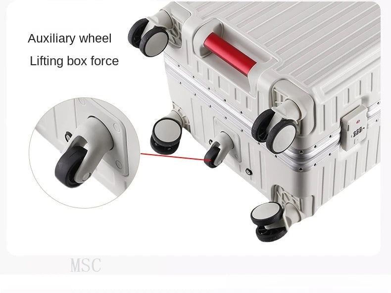 30 Inch Five-Wheel Aluminum Frame Multifunctional Cabin Suitcase with Password Trolley USB Cup Holder - Travel Luggage for Unisex
