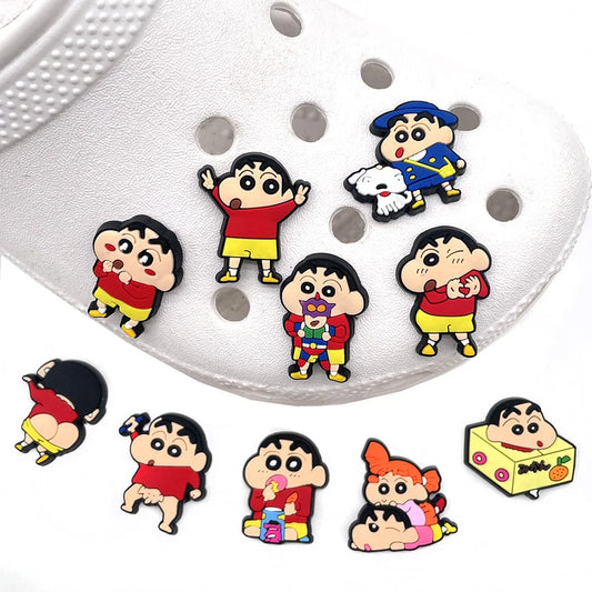 10Pcs Anime Crayon Shin-chan Hole Slipper Buckles Accessories Kawaii Sneakers Accessories Decration Sandals Buckle Gifts