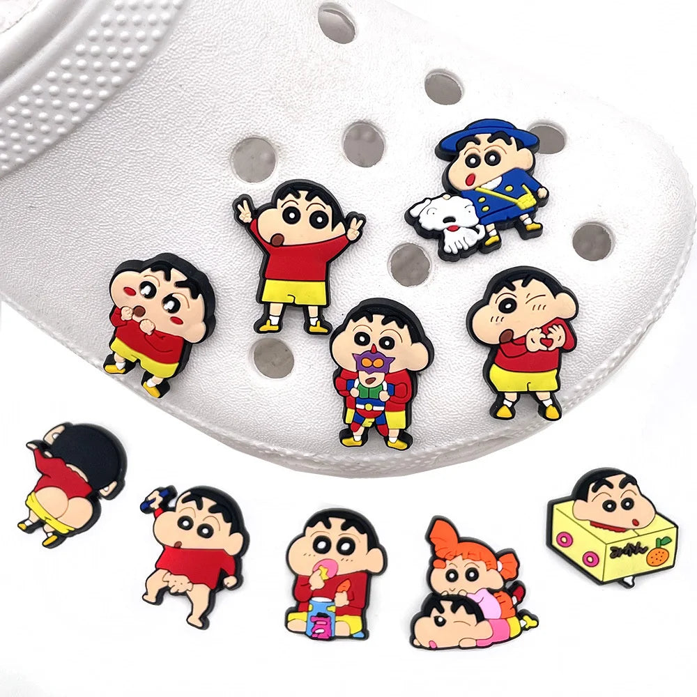 10/21Pcs Kawaii Anime Crayon Shin-Chan Cartoon Cosplay Sandals Buckles Accessories Slippers Decoration Buckles Girls Gifts