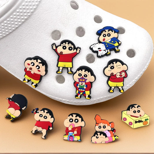 10Pcs Crayon Shin-chan Sneaker Buckle Accessories Sandals Buckle Decorations Anime Cartoon Buckle for Party Xmas Gifts
