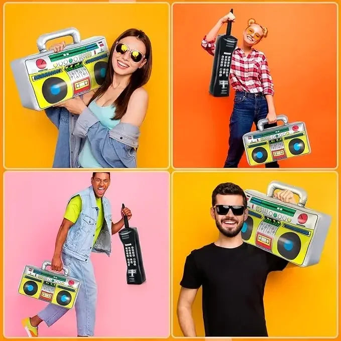 2 Pcs Set Of 90s Inflatable Radio Toys, Party Decorations, Phone Shaped Balloon Toys Hip-Hop Themed Disco Birthday Party Props