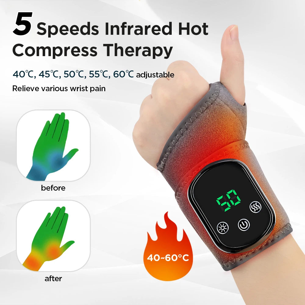 Electric Heating Wrist Massager Hot Compress Vibration Wrist/Ankle Brace Hand Wrist Guard Heating Pad Rechargeable Wristband