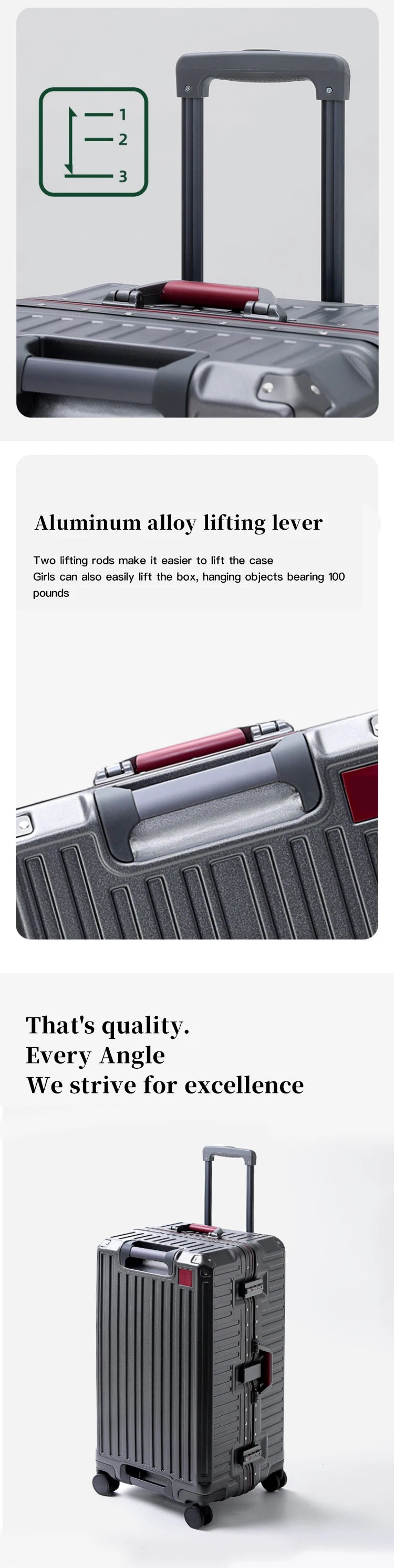 Suitcase Wide Handle Travel Suitcase Men 20 24 26 Carry-On Luggage Women PC Aluminum Frame Trolley Case