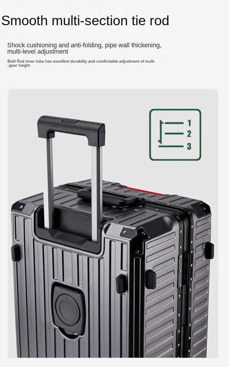 30 Inch Five-Wheel Aluminum Frame Multifunctional Cabin Suitcase with Password Trolley USB Cup Holder - Travel Luggage for Unisex
