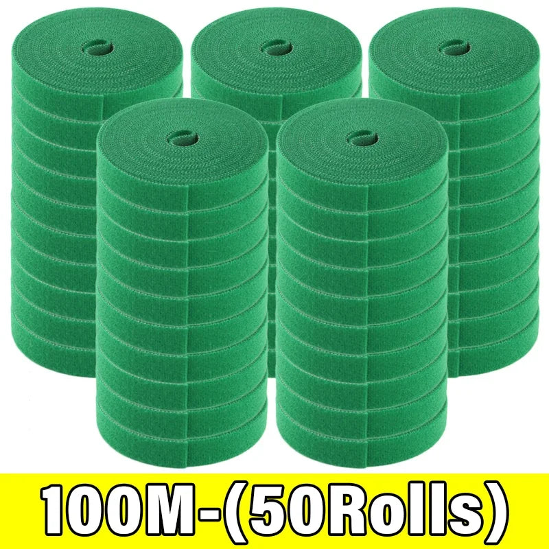 100/2M Plant Nylon Cable Tie Adjustable Self Adhesive Green Plants Hook Loops Garden Twine Bandage Support Fastener Tape Strips
