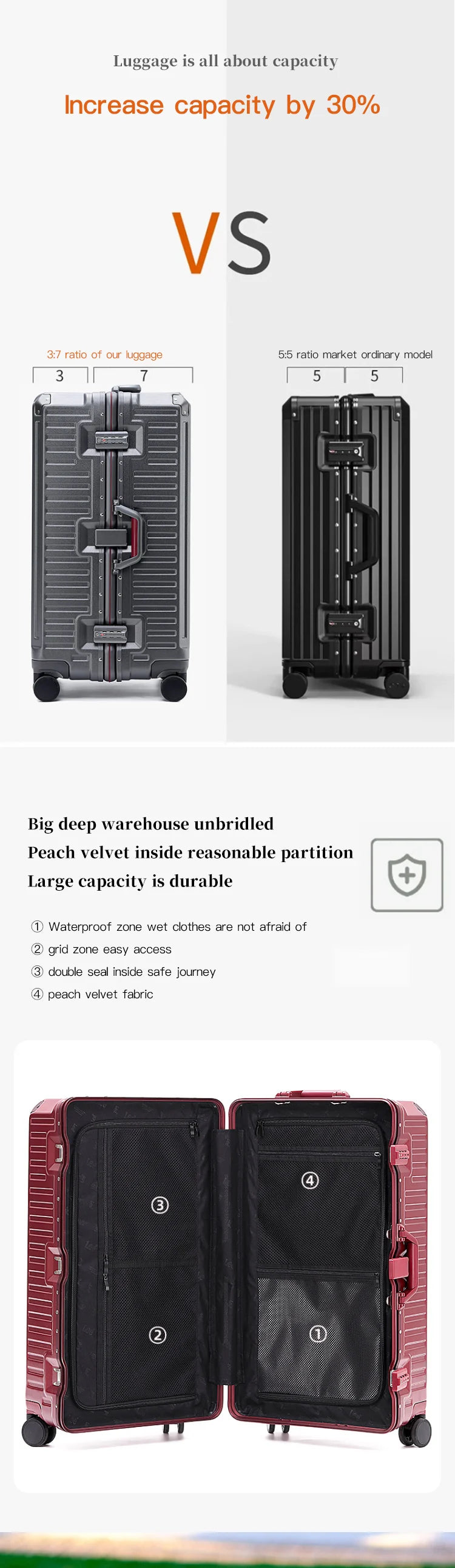Unisex Carry-On Luggage 20-26 Inch PC Aluminum Frame Trolley Case Travel Suitcase with Wide Handle Spinner Wheels for Men And Women