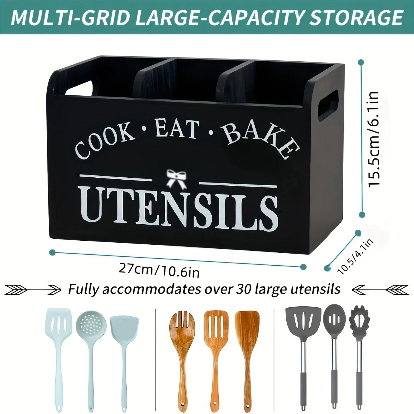 1pc Kitchen with Compartmentalized Cutlery Storage Rack, Rustic Style Wooden Countertop Organizer, Kitchenware Accessories