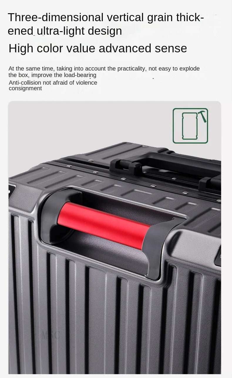 30 Inch Five-Wheel Aluminum Frame Multifunctional Cabin Suitcase with Password Trolley USB Cup Holder - Travel Luggage for Unisex
