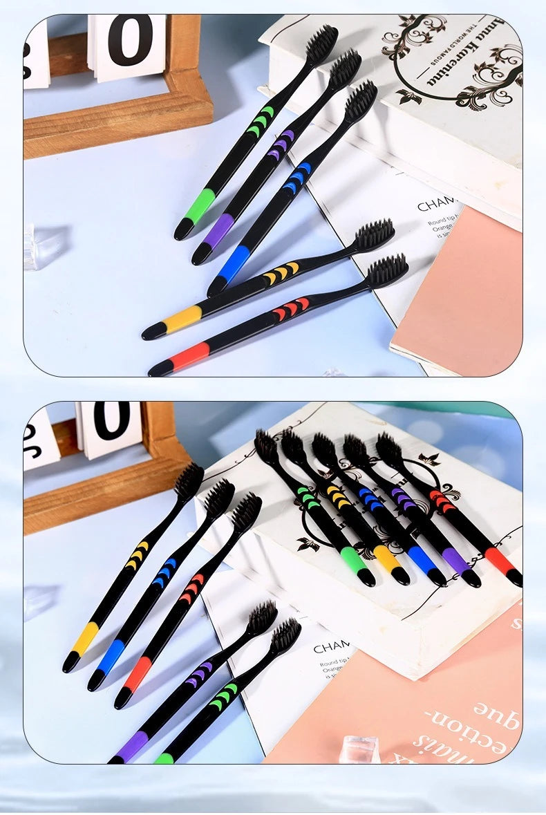 10pcs Double Ultra Soft Toothbrush, Bamboo Charcoal NanoToothbrushes, Dental Personal Teeth Brush Support Adult Toothbrush