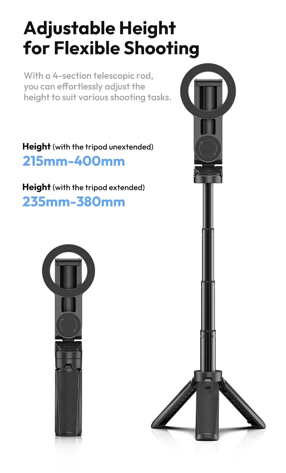 2026 Magnetic Selfie Stick Phone Tripod w Remote Extend Cell Phone Tripod Stand For MagSafe iPhone 16 15 14 13 12 XIAOMI SAMSUNG