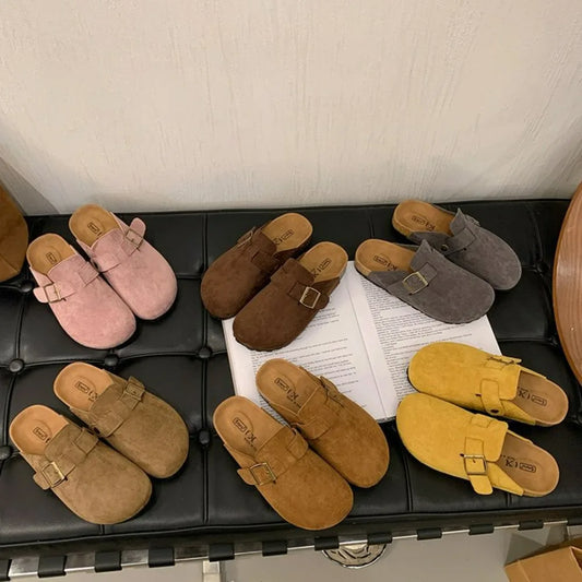 2025 Latest Women's Eco-Friendly Cork Closed-Toe Mules - Vintage-Inspired Slip-On Lazy Shoes with Cushioned Comfort & Versatile